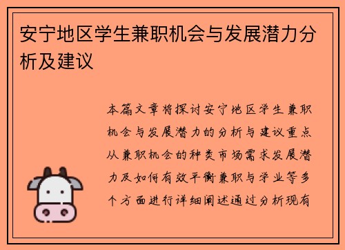 安宁地区学生兼职机会与发展潜力分析及建议